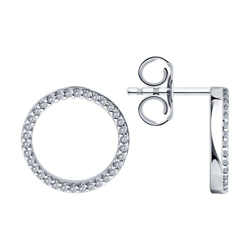 Серьги Пусеты из серебра с камнями Фианит