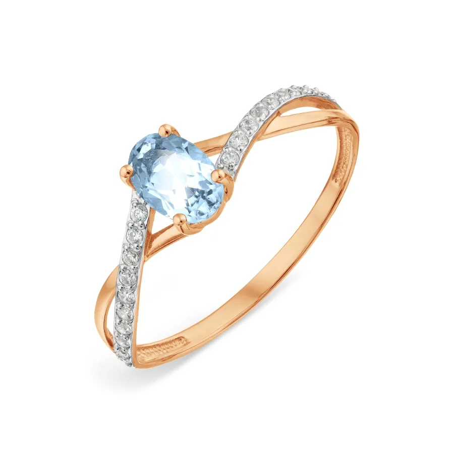 Inel din aur roșu cu Cubic Zirconia Incolor, Topaz
