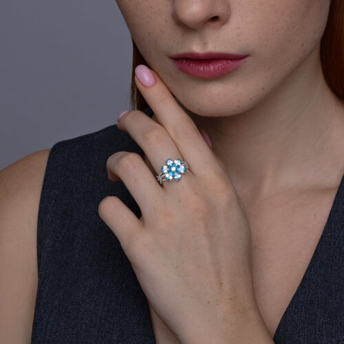 Inel din aur alb cu pietre Cubic Zirconia Incolor, Topaz Swiss