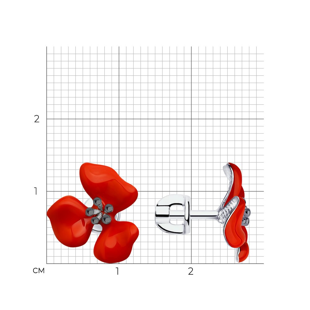 Серьги Пусеты из серебра с камнями Эмаль