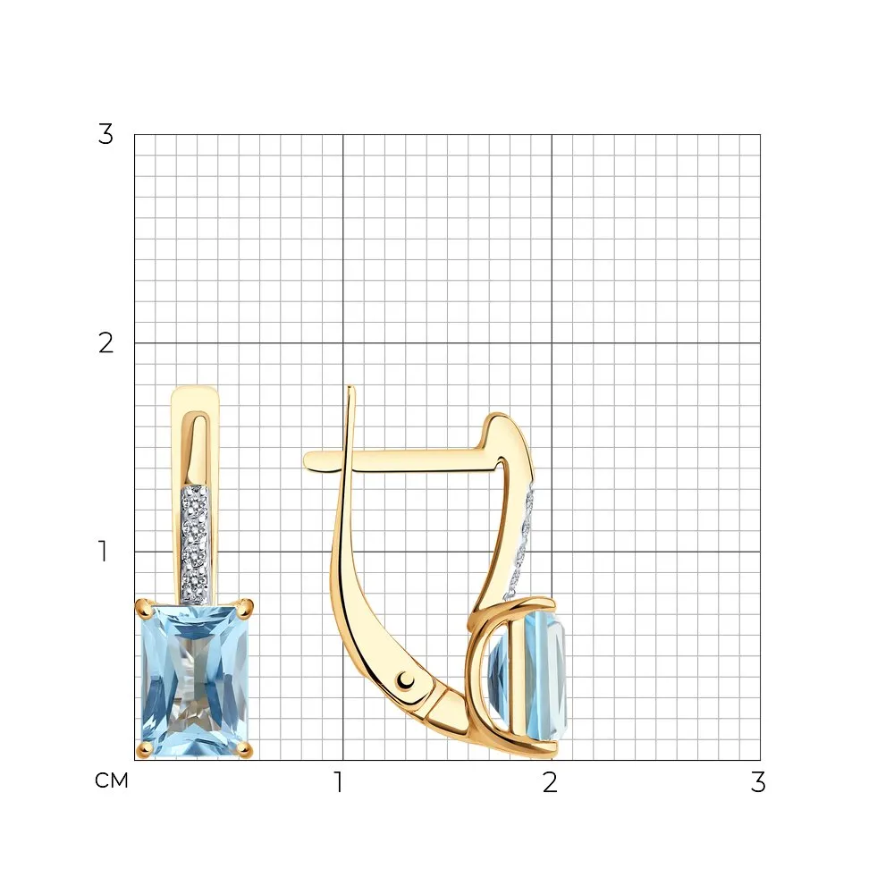 Cercei din aur roșu cu Diamant, Topaz albastru
