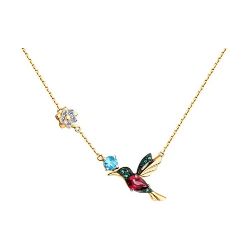 Colier din aur roșu cu Cubic Zirconia Incolor, Cubic Zirconia Verde și Rodolit