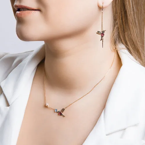 Colier din aur roșu cu Cubic Zirconia Incolor, Cubic Zirconia Verde și Rodolit