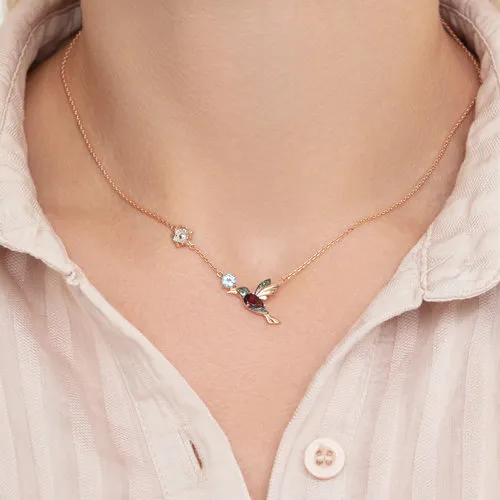 Colier din aur roșu cu Cubic Zirconia Incolor, Cubic Zirconia Verde și Rodolit