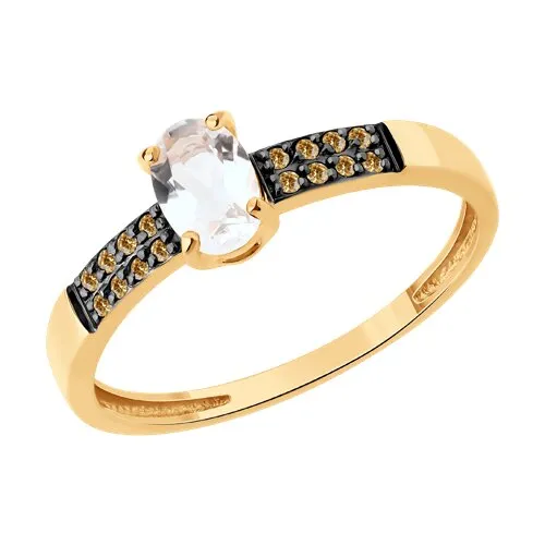 Inel din aur roșu cu Cubic Zirconia Galben, Cristal de munte