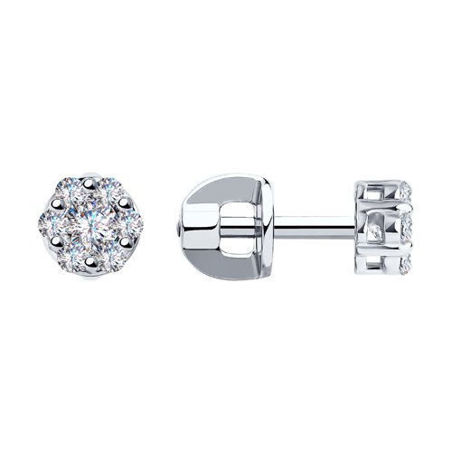 Cercei Pusete din aur alb cu pietre Cubic Zirconia Incolor