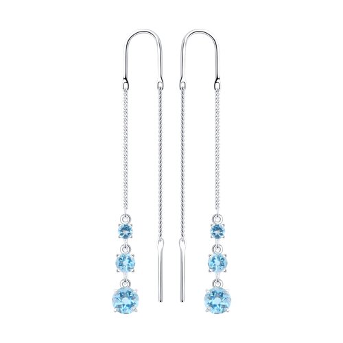 Cercei Lanț din argint  cu pietre Topaz albastru