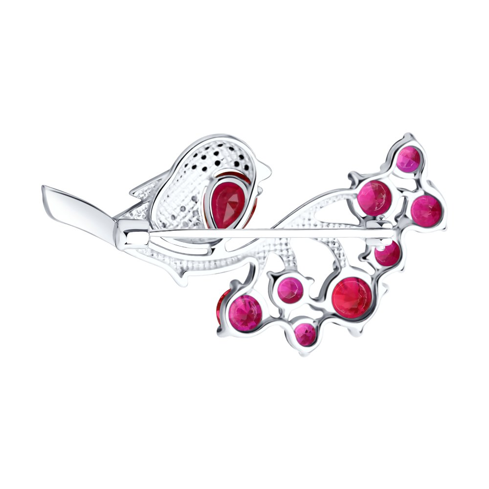 Broșă din argint  cu pietre Cubic Zirconia Incolor, Cubic Zirconia Negru și Corindon (rubin)
