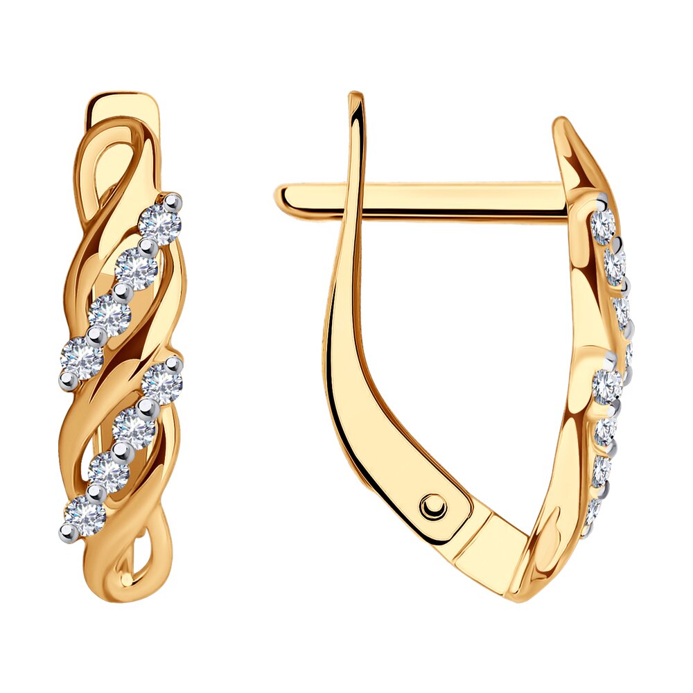 Cercei din aur roșu cu pietre Cubic Zirconia Incolor