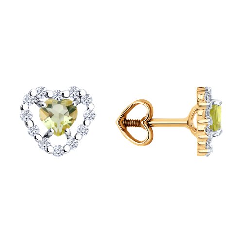 Cercei Pusete din aur roșu cu pietre Cubic Zirconia Incolor, Cuarț lemon