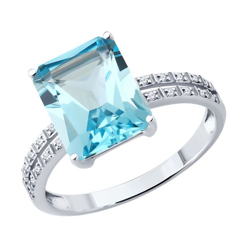 Inel din aur alb cu pietre Diamant, Topaz albastru