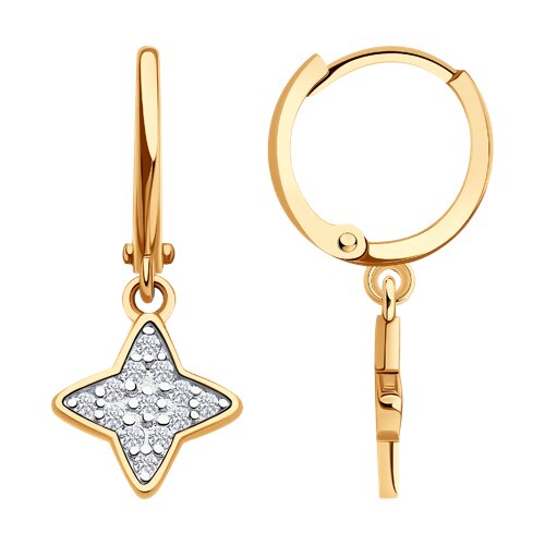 Серьги Конго из красного золота с камнями Фианит