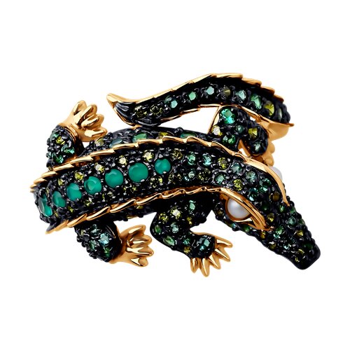 Inel din aur roșu cu pietre Cubic Zirconia Verde, Agat verde și Perla Albă