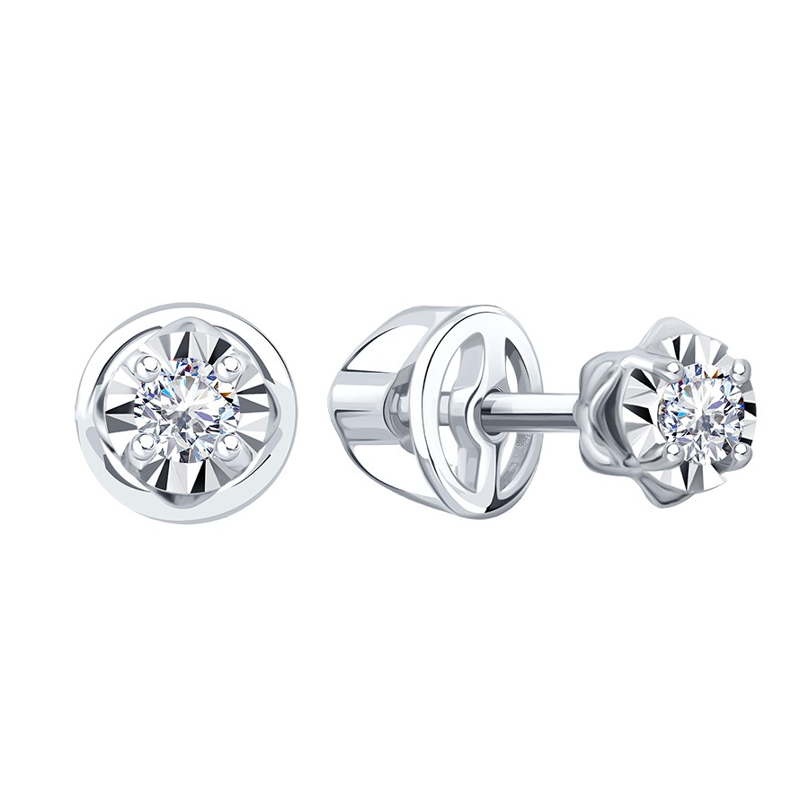 Серьги Пусеты из белого золота с камнями Бриллиант