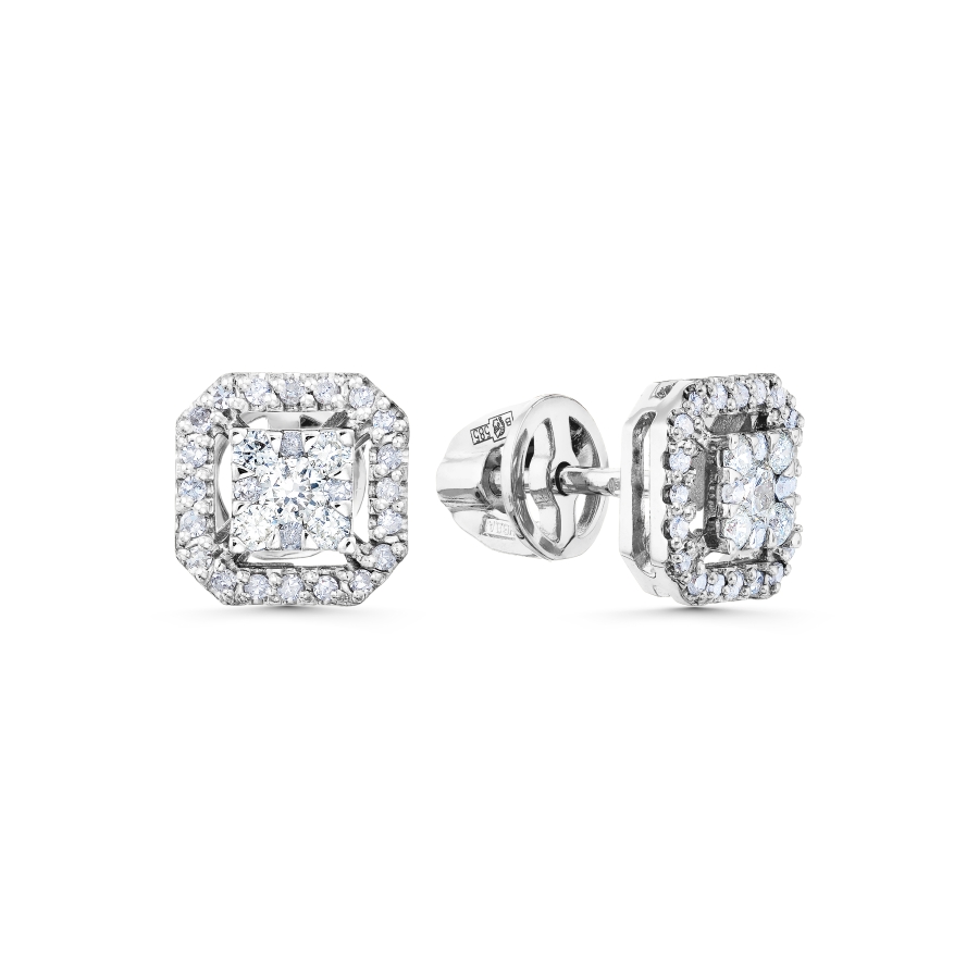 Cercei Pusete din aur alb cu pietre Diamant