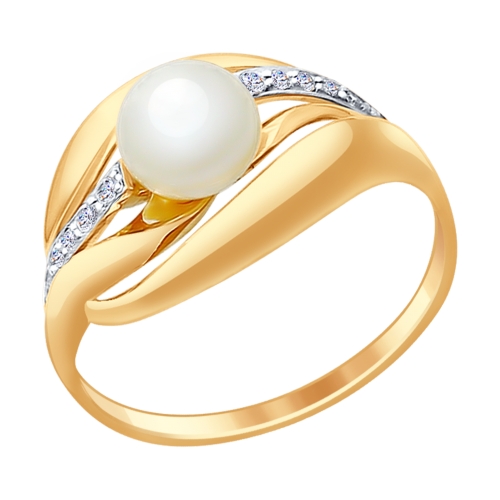 Inel din aur roșu cu pietre Cubic zirconia, Perla Albă