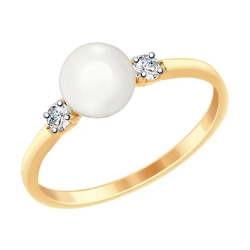 Inel din aur roșu cu Cubic Zirconia Incolor, Perla Albă