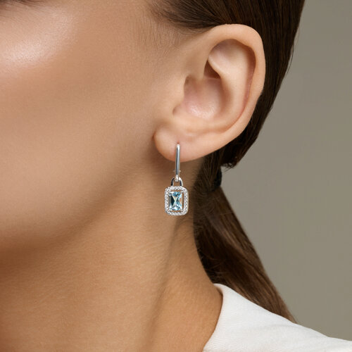 Cercei Creole din argint  cu pietre Cubic Zirconia Incolor, Topaz albastru