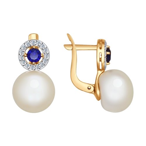 Cercei din aur roșu cu pietre Cubic Zirconia Incolor, Perla Albă și Corindon