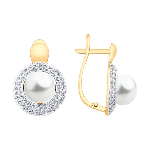 Cercei din aur roșu cu pietre Cubic zirconia, Perla Albă