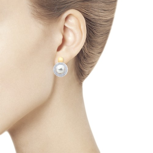 Cercei din aur roșu cu pietre Cubic zirconia, Perla Albă
