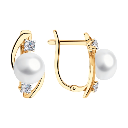 Cercei din aur roșu cu pietre Cubic Zirconia Incolor, Perla Albă