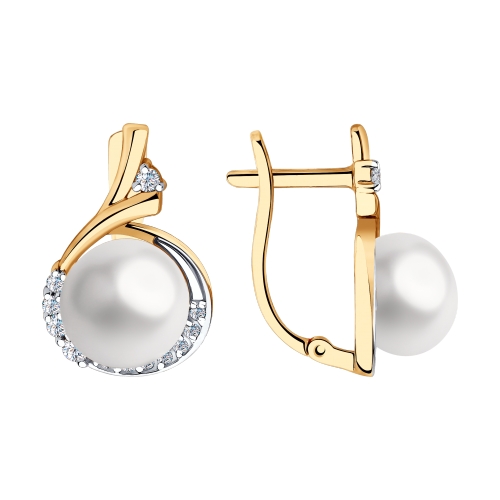 Cercei din aur roșu cu pietre Cubic Zirconia Incolor, Perla Albă