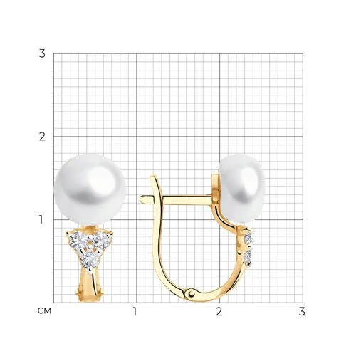 Cercei din aur roșu cu Cubic Zirconia Incolor, Perla Albă