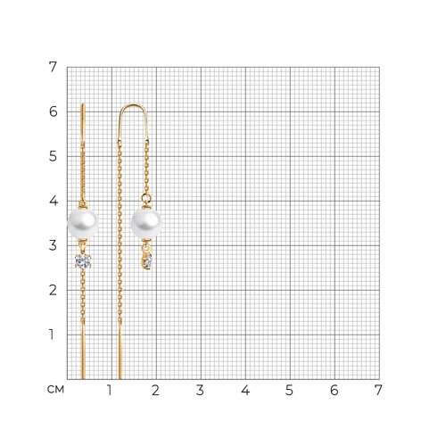 Cercei Lanț din aur roșu cu pietre Cubic Zirconia Incolor, Perla Albă