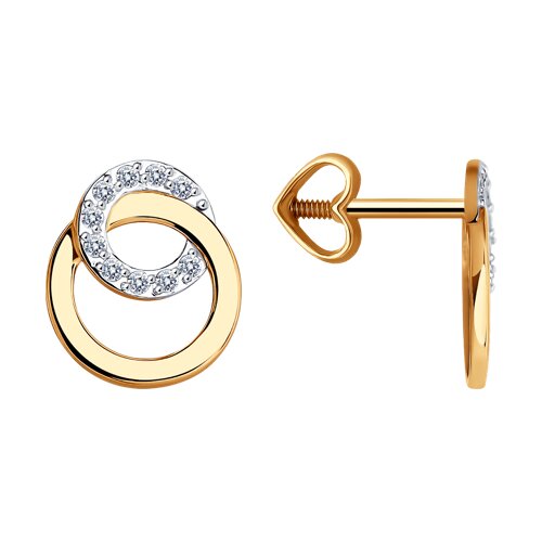 Серьги Пусеты из красного золота с камнями Фианит