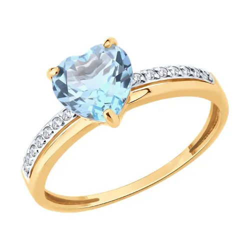 Inel din aur roșu cu Cubic Zirconia Incolor, Topaz albastru