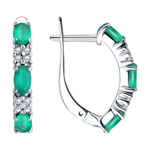 Cercei din argint cu Cubic Zirconia Incolor, Agat verde