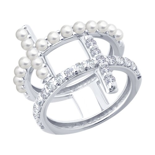 Inel din argint  cu pietre Cubic Zirconia Incolor, Perla Imit.