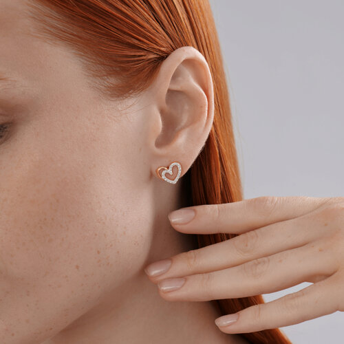 Cercei Pusete din aur roșu cu pietre Cubic Zirconia Incolor