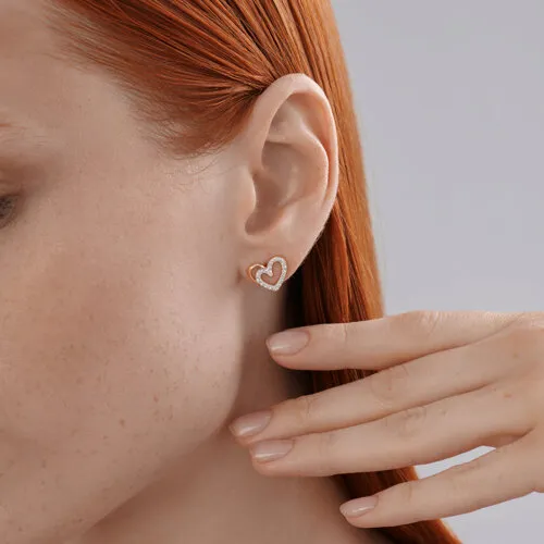 Cercei Pusete din aur roșu cu Cubic Zirconia Incolor