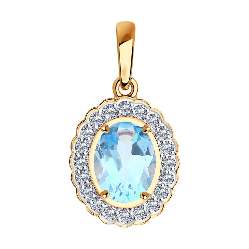 Pandantiv din aur roșu cu pietre Cubic Zirconia Incolor, Topaz albastru