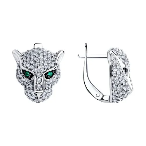 Cercei din argint cu Cubic Zirconia Incolor, Cubic Zirconia Verde