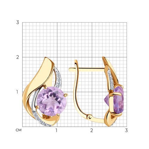 Серьги из красного золота с камнями Фианит, Аметист