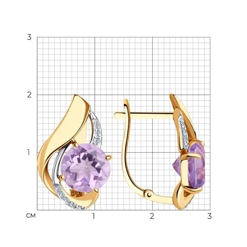 Cercei din aur roșu cu Cubic Zirconia Incolor, Ametist
