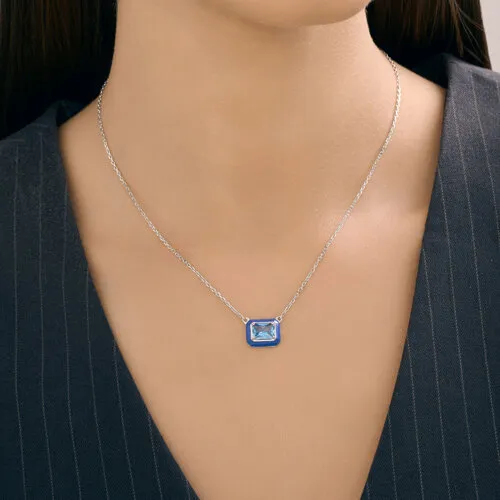 Colier din argint cu Cubic Zirconia Albastru, Emailare