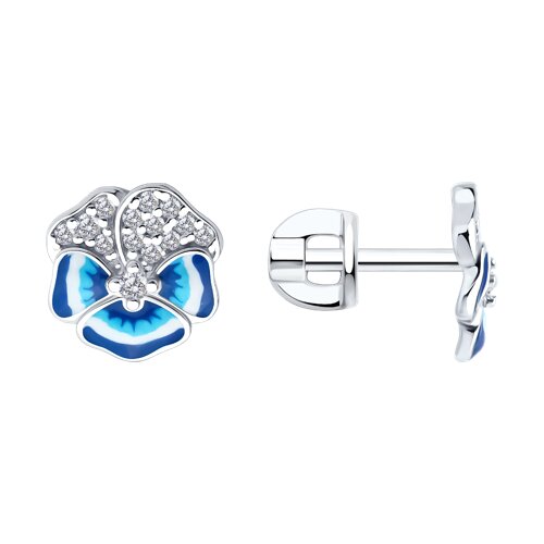 Cercei Pusete din argint  cu pietre Cubic Zirconia Incolor, Emailare