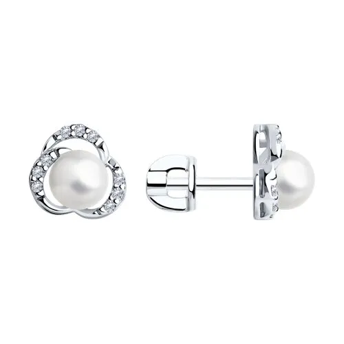 Cercei Pusete din argint cu Cubic Zirconia Incolor, Perla Imit.