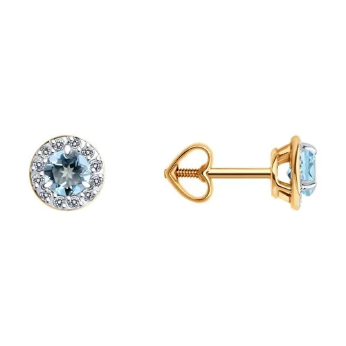 Cercei Pusete din aur roșu cu Cubic Zirconia Incolor, Topaz albastru