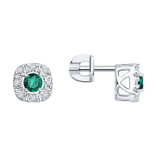 Cercei Pusete din argint cu Cubic Zirconia Incolor, Smarald