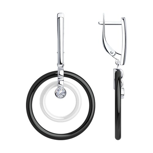 Cercei Suspendați din argint  cu pietre Cubic Zirconia Incolor, Ceramica albă și Ceramica neagră