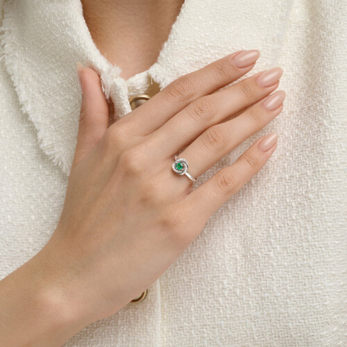 Inel din argint  cu pietre Cubic Zirconia Incolor, Smarald