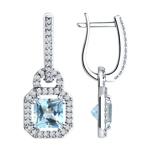 Cercei Suspendați din argint cu Cubic Zirconia Incolor, Topaz albastru