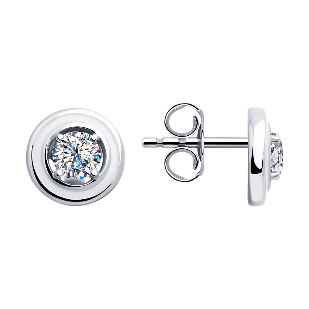 Cercei Pusete din argint  cu pietre Cubic Zirconia Incolor, Emailare