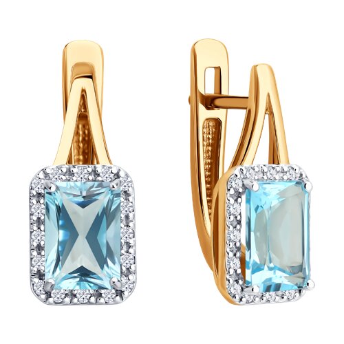 Cercei din aur roșu cu pietre Diamant, Topaz albastru