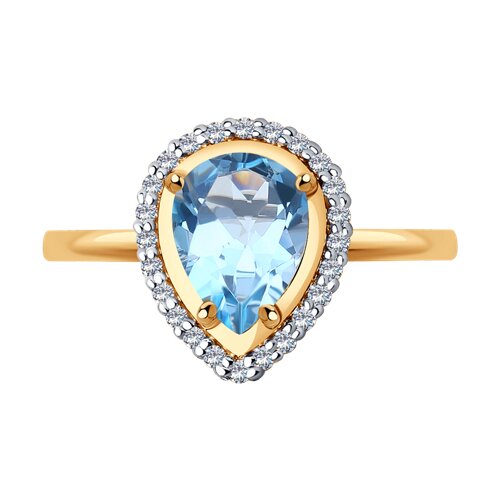 Inel din aur roșu cu pietre Cubic Zirconia Incolor, Topaz albastru